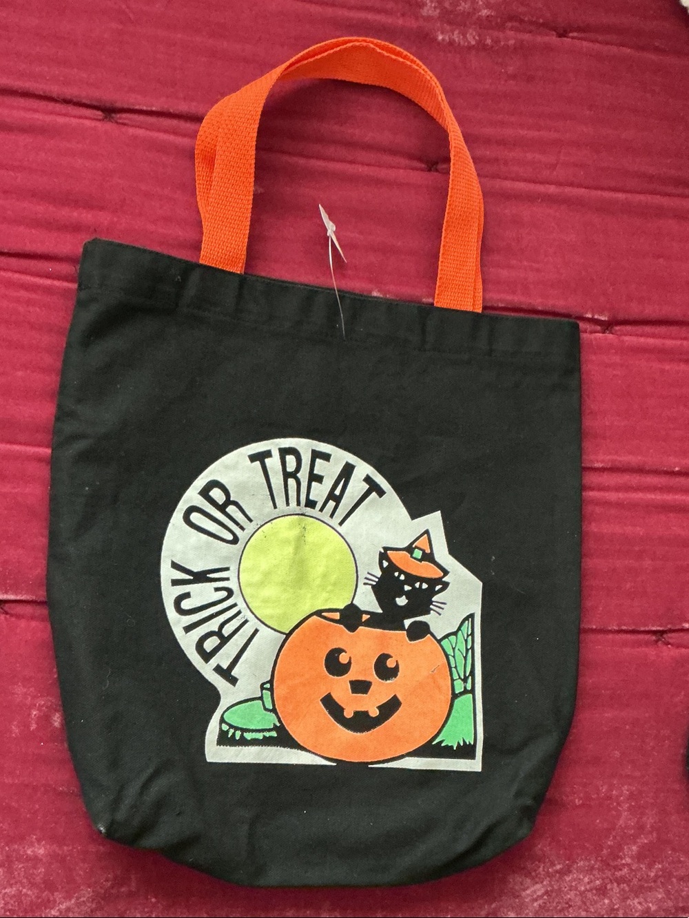 Halloween Cat Pumpkin Trick or Treat Tote Bag - Black & Orange